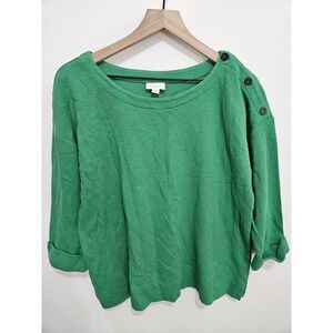 J. Jill Pure Jill Green Textured Knit Boat Neck Button Shoulder Top L Petite